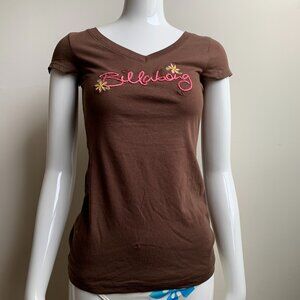 Billabong surf brown embroidered logo v-neck t-shirt